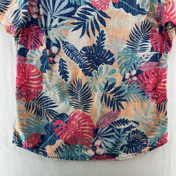 IZOD Shirt Mens Size L Saltwater Tropical Button Down Camp Cotton Blue Red - Picture 5 of 10